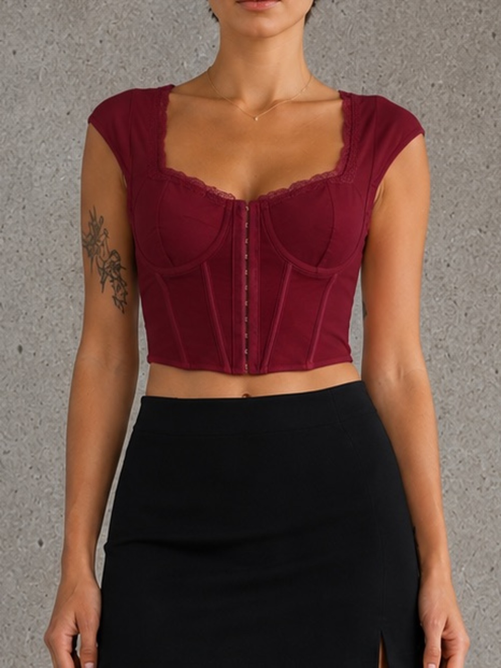 Garage Burgundy Mesh Corset Bustier Top M Y2K Coquette